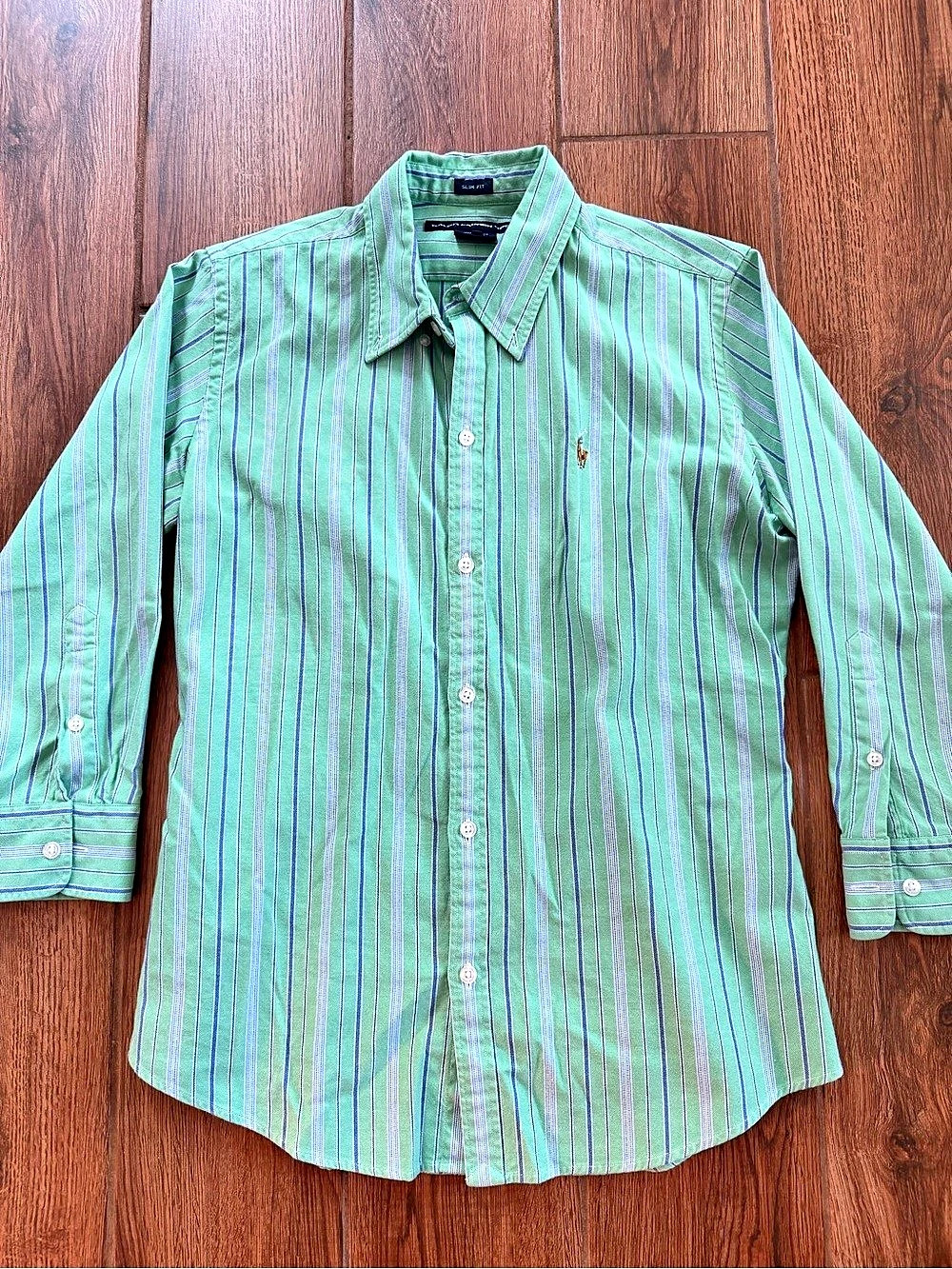 Vintage Ralph Lauren Sport Slim Fit Striped Button-Down Green & purple / women’s